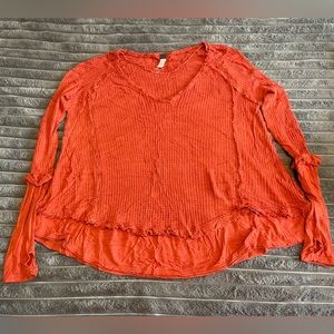 Free People We The Free Orange Thermal Long Sleeve with Thumbholes, loose XS